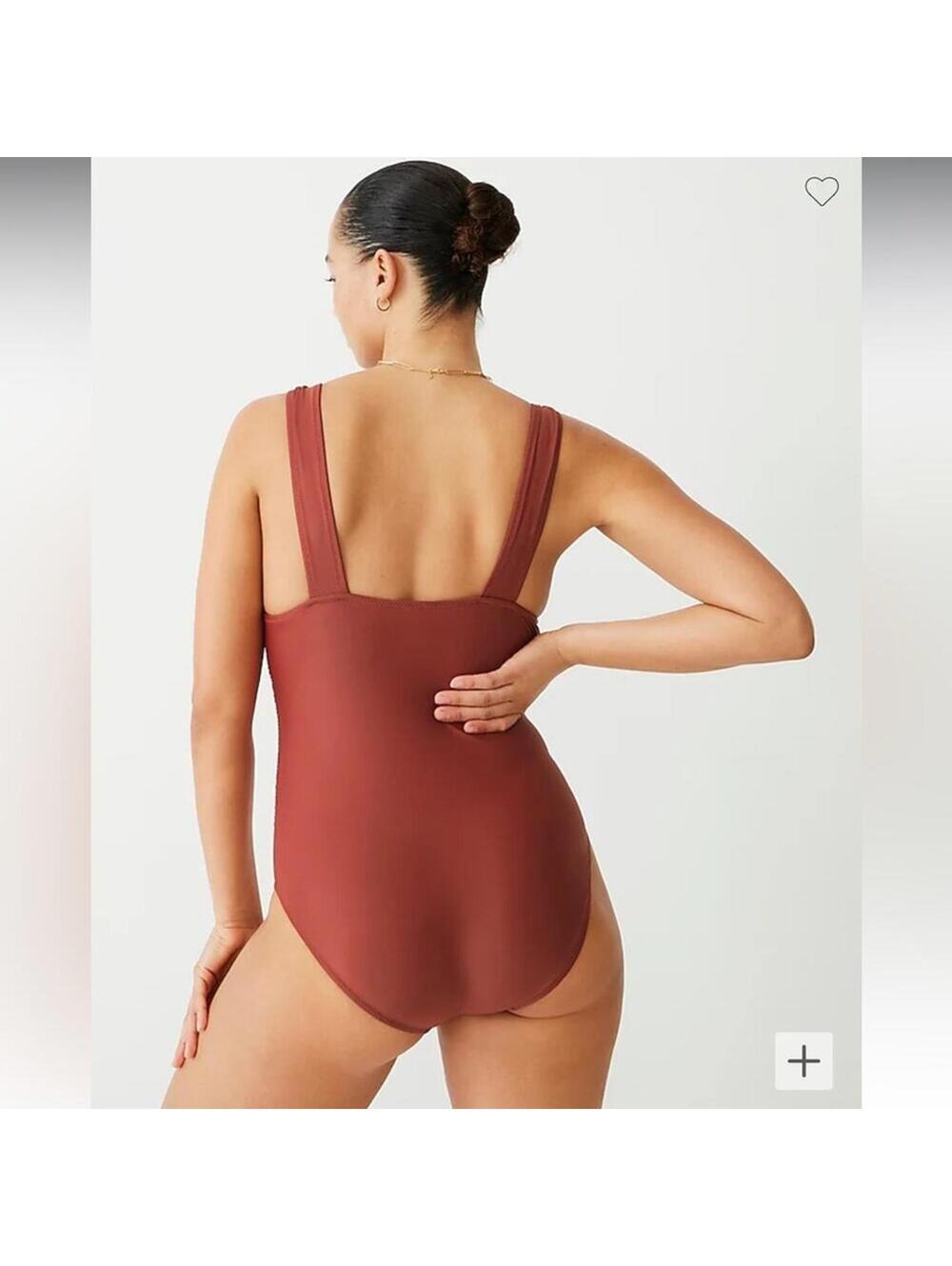 🆕 J. Crew Sexy V One Piece Red Brown Clay Swimsuit Plus 22 NEW NWT Blogger - Picture 13 of 15
